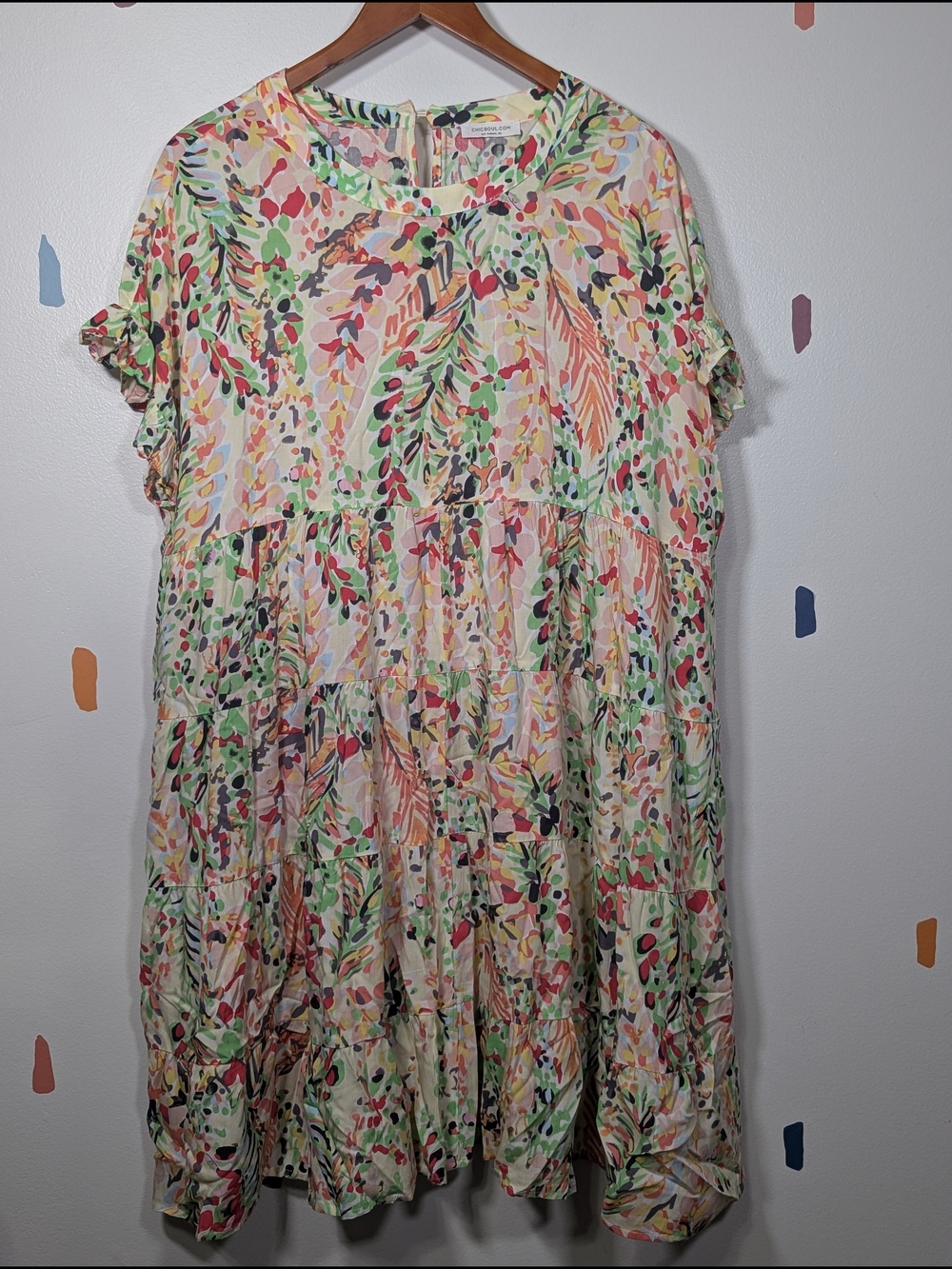 Floral Tiered Babydoll Dress in Pastel Multi Size 1X